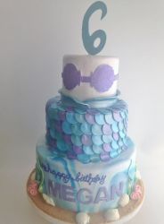 Mermaid Aquatic Theme 3 Tier Birthday Cake for Six Year-Old Girl.JPG