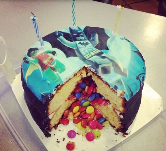 M&M kids birthday cakes with hereos theme.JPG