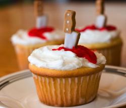 Scary halloween cupcakes with knife and blood  cupcake toppers.JPG
