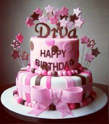 Pink Diva 2 Tier Birthday Cake for Women with Bowtie and Star Streamers.JPG