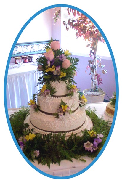 wedding cake pics with pink and yellow flowers