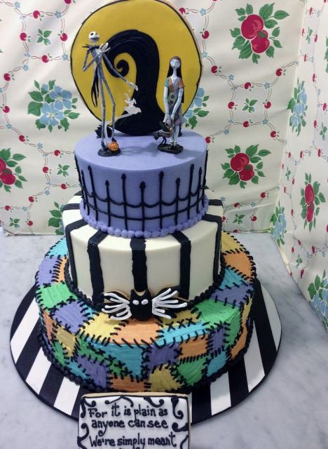 Nightmare Before Christmas Halloween Cake in 3 tiers.JPG