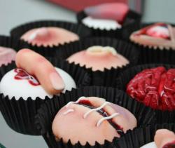 Scary Halloween Cupcake with finger cupcakes toppers, bloody brain cupcake toppers.JPG