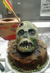 Zombie Head Cake with bow.JPG