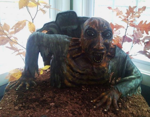 Human sized zombie cake in brown.JPG