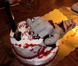 Homemade zombie hand and knife.JPG