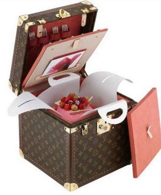 Louis Vuitton Box Cake with a fruit cake.JPG