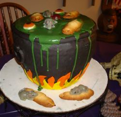 Witch halloween cake with fingers, eye balls and rats.JPG