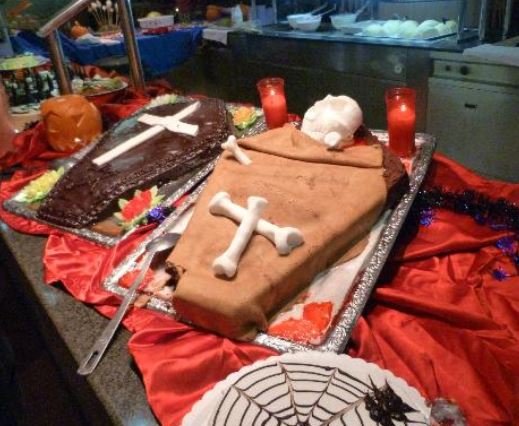 Coffin Halloween cakes with white cross.JPG