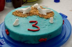 White Seals on Beach Ocean Theme Third Birthday Cake.JPG