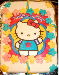 Large retangle colorful cake decor with hello kitty cake shape.PNG