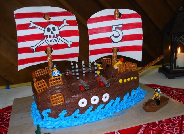 Double mast pirate ship birthday cake with Lego.JPG