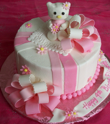 2015 Hello Kitty  pink and white birthday cake with cute Hello kitty figure cake topper.PNG