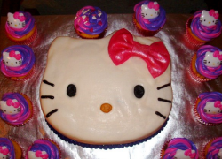 Hello kitty face birthday cake with large red bow.PNG