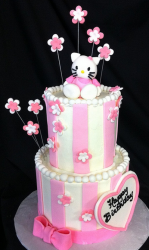 Large two tiers hello kitty cake with flowers and hello kitty cake topper in white and pink.PNG