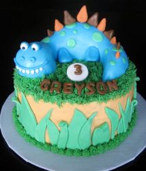 Stegosaurus Friendly Blue Dinosaur Birthday Cake for 3 year-old.JPG