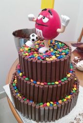 Home-made M&M's and Kitkat Cake.JPG