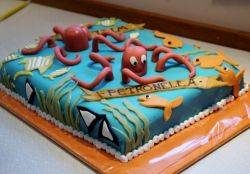 Cute Octopus & Fish Ocean Theme Rectangular Birthday Cake.JPG