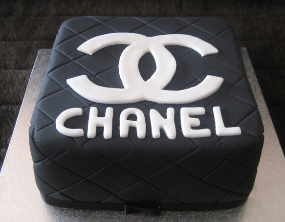 Black Chanel cake with Chanel white logo.PNG