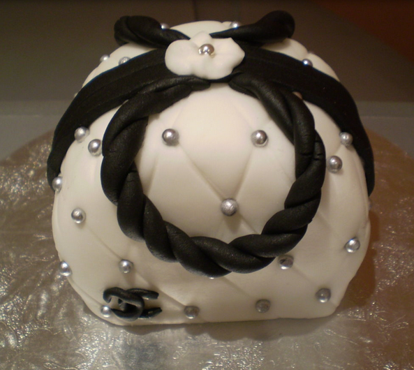 Unique Chanel purse cake with silver pearls.PNG