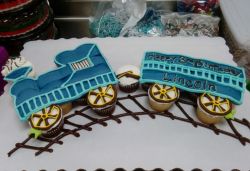 Three Year Old Train & Cupcakes as Wheels Birthday Cake.JPG