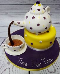 Tea Time Theme Cake with Kettle and Cup.JPG