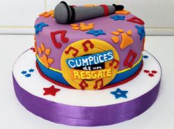 Music Singing  Karaoke Theme Cake with Microphone Topper.JPG