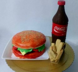 Cheeseburger Cake with Fries and Coca Cola Bottle.JPG