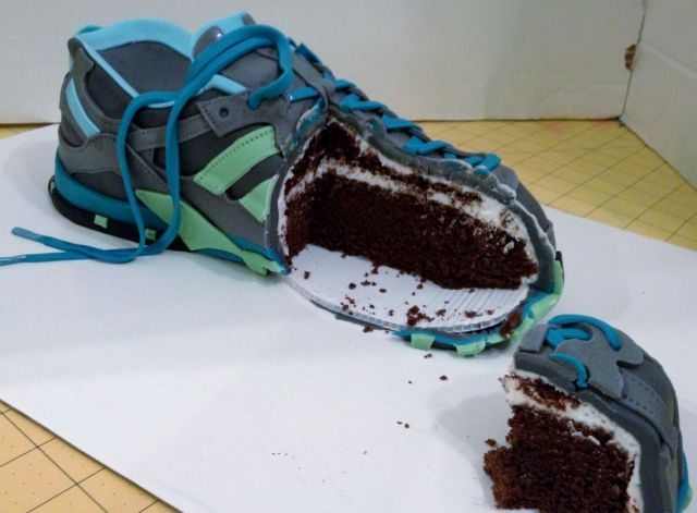 Chocolate realistic-looking athletic shoe cake by RDPJcakes.JPG