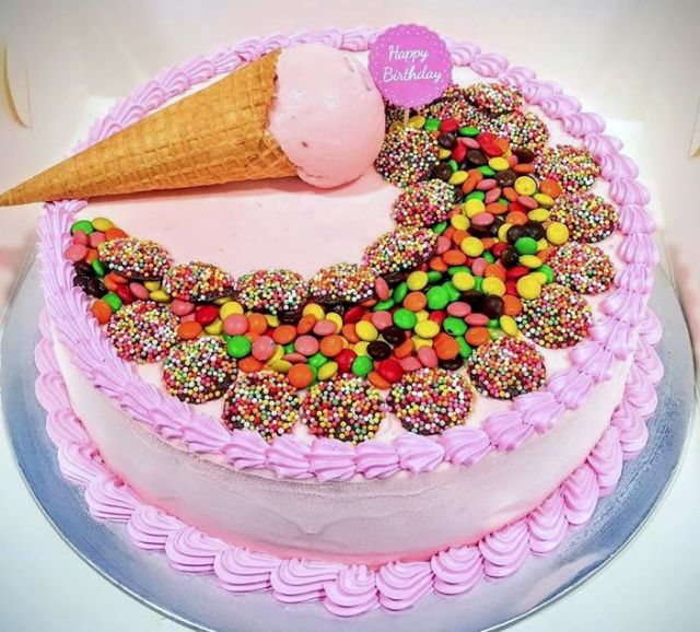 Ice Cream Birthday Cake with Cone plus M&M Candies.JPG