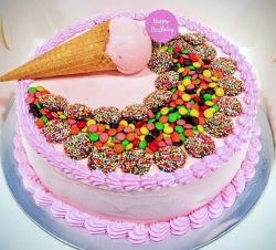 Ice Cream Birthday Cake with Cone plus M&M Candies.JPG