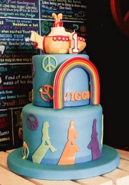 Peace and Rainbow Theme First Birthday Cake in 2 Tiers.JPG