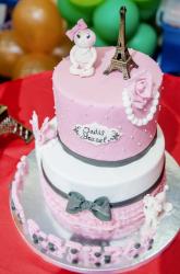 France Paris Theme 2 Tier Pink and White Birthday Cake with Eiffel Tower & Poodle.JPG