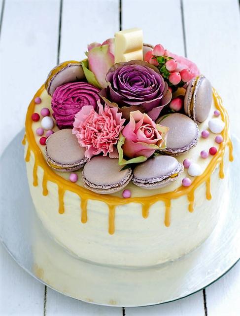 Macaroons Cookies Cake with Floral Decor.JPG