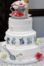 3 Tier Alice in Wonderland theme cake with Teacup Topper Flowers & Stopwatch