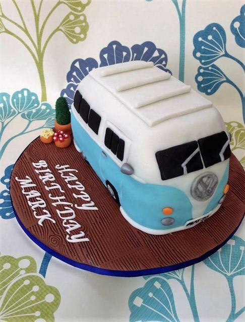 Retro Volkswagen Van Birthday Cake with Plants