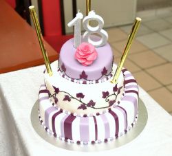 18th Birthday Cake in 3 Tiers with stripes & gold sticks