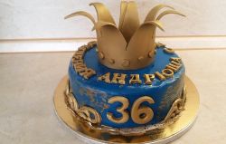 Golden Crown Blue 36th Birthday Cake