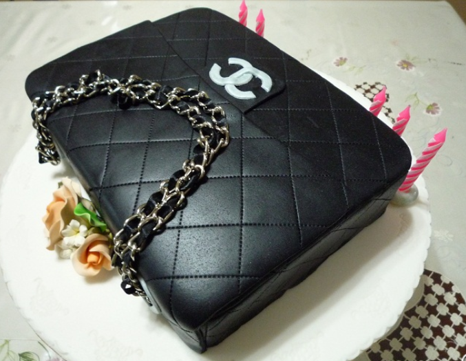 Classic Chanel purse cake with white Chanel logo