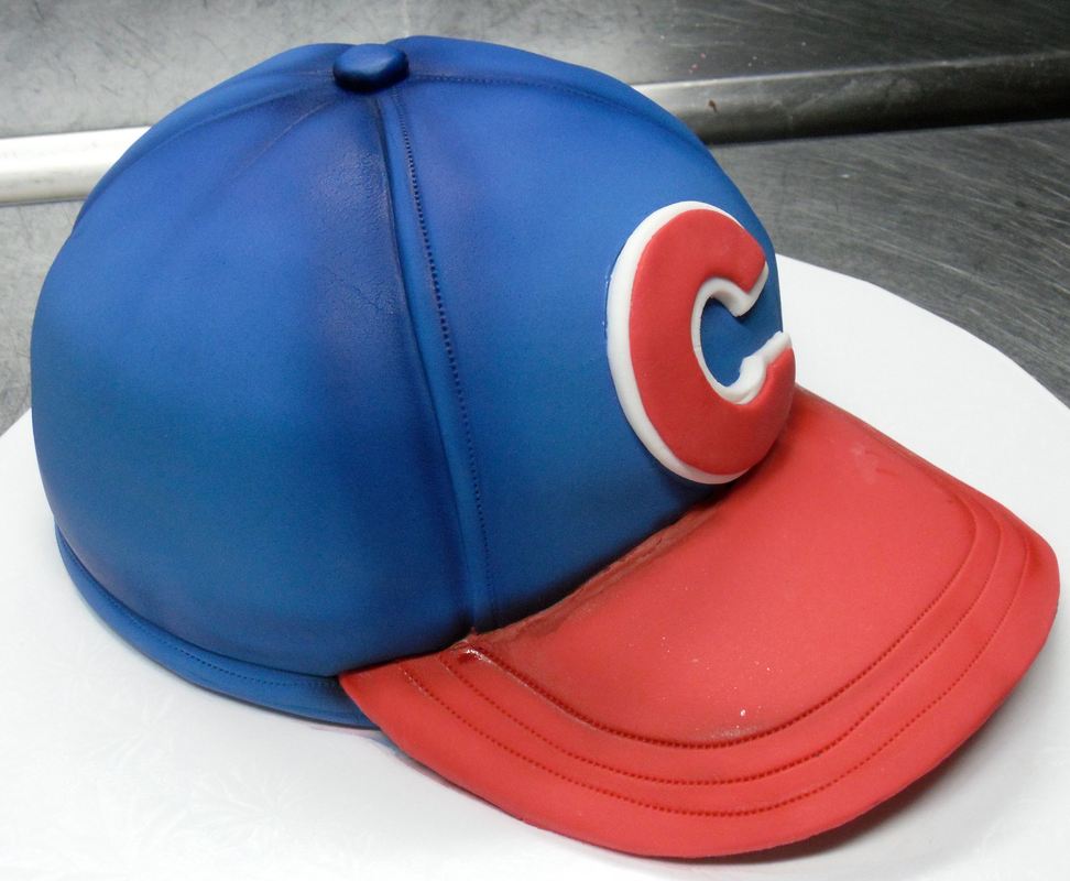 Chicago Cubs baseball cap cake.JPG