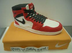 Red and white Nike sneaker cake with shoe box for 40th birthday.JPG