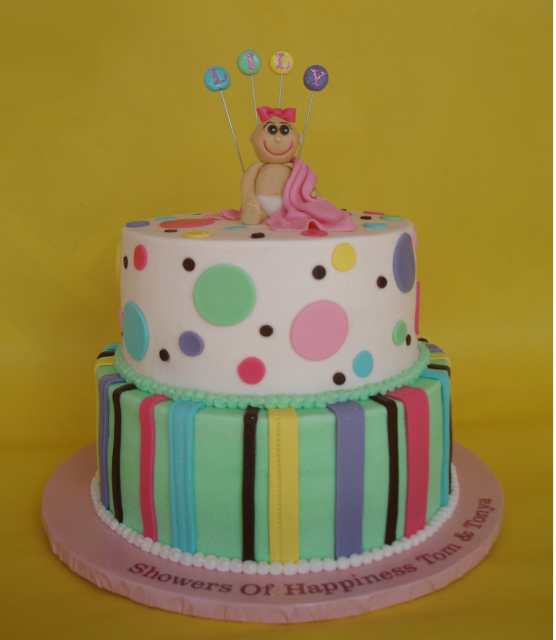 Colorful Baby Shower Cake With Cute Baby Topper Smiling Png Hi Res 720p Hd