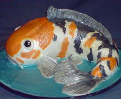 Koi fish sculpted cake.JPG