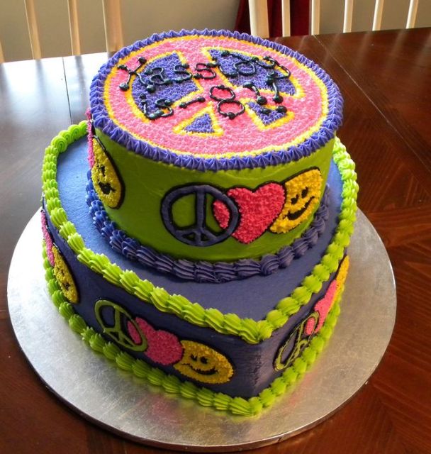 Two tier peace theme cake.JPG