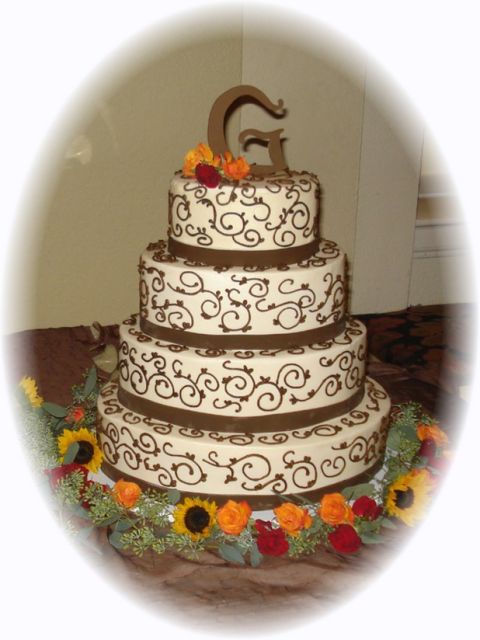 trendy fancy white and chocolate wedding cake photo
