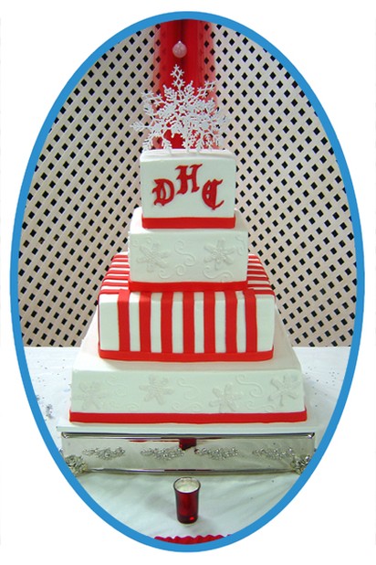 photo of color wedding cake in square shape