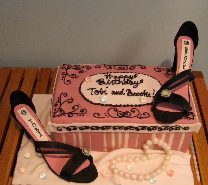 Women's shoes and box and pearl necklace birthday cake.JPG