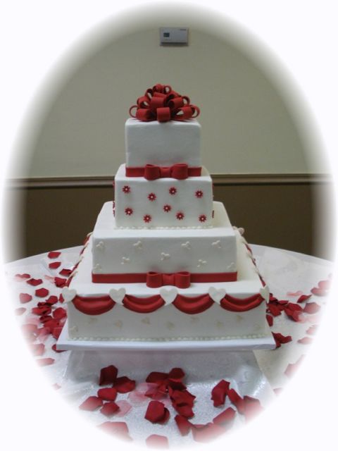 white and red wedding cake