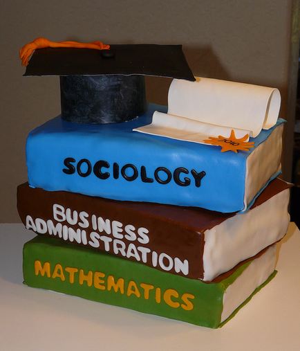 Books and graduation cap cake with diploma.JPG