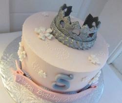 Light pink birthday cake with tiara for 5 year old.JPG